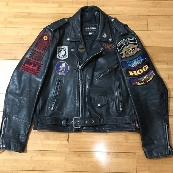 VTG Wilson’s Harley Davidson Owners Group Patches Leather Jacket - Picture 1 of 13